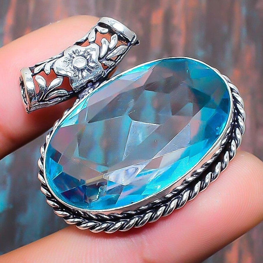 Дивовижний швейцарський синій топаз Gemstone Handmade 925 Sterling Silver Jewelry Pendant під замовлення з Індії за 45 від компанії greencard - фото 1