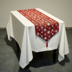 Доріжка (раннер)з китичкою для кухонного столу/тефлонова тканина/водовідштовхувальне просочення/сніжинки на червоном