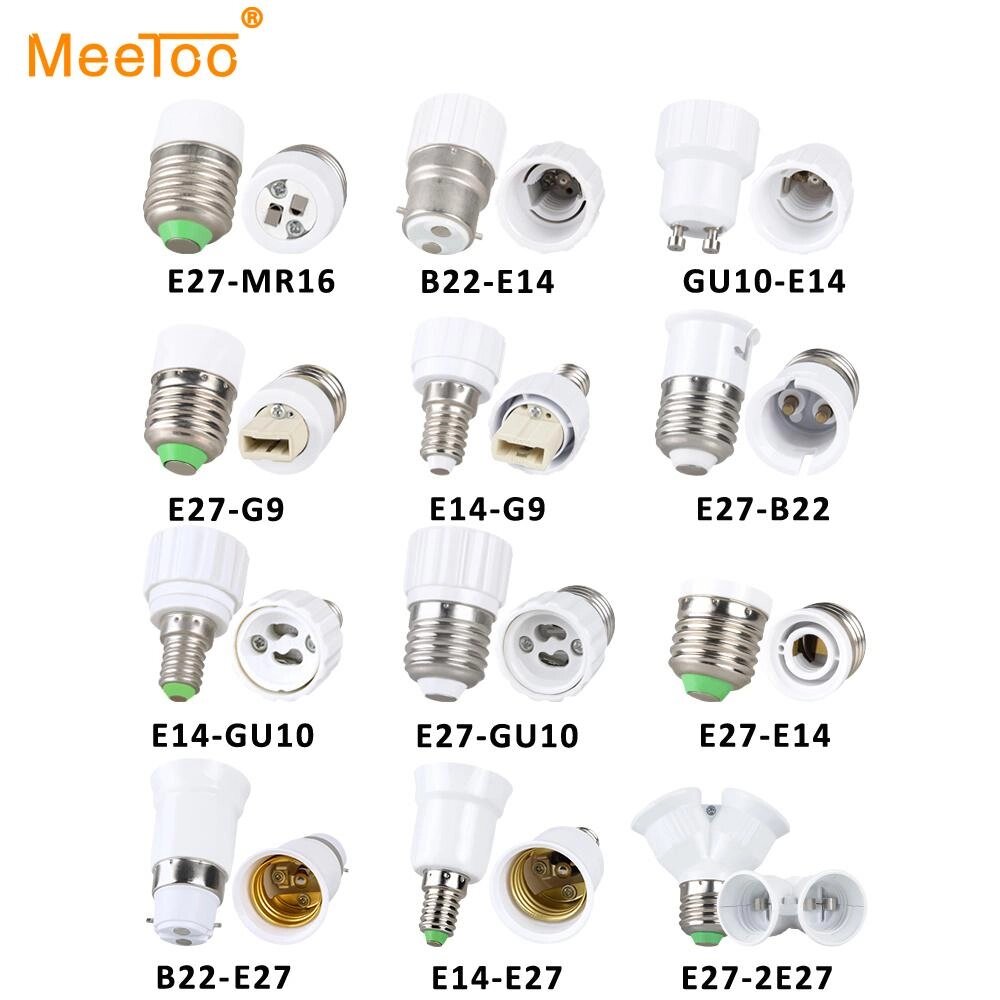 E27–2E27/E27–B22/E27–E14/E27–GU10/B22–E14/B22–E27/GU10–E14 Цоколь Лампочки Тримач лампи Адаптер Вилка-перетворювач під від компанії greencard - фото 1