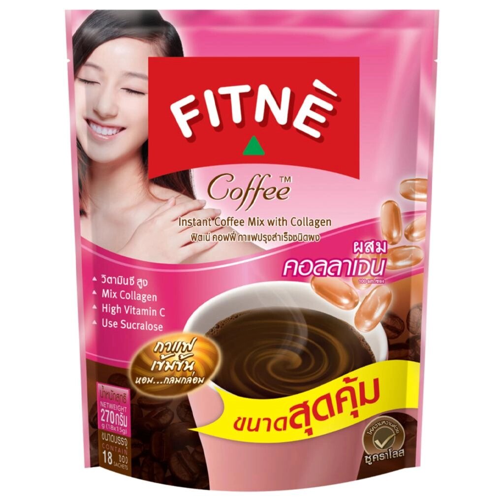 FITNE ' Кавова суміш розчинна кава з колагеном 10 / 18 пакетиків - Тайська Під замовлення з Таїланду за 30 днів, від компанії greencard - фото 1