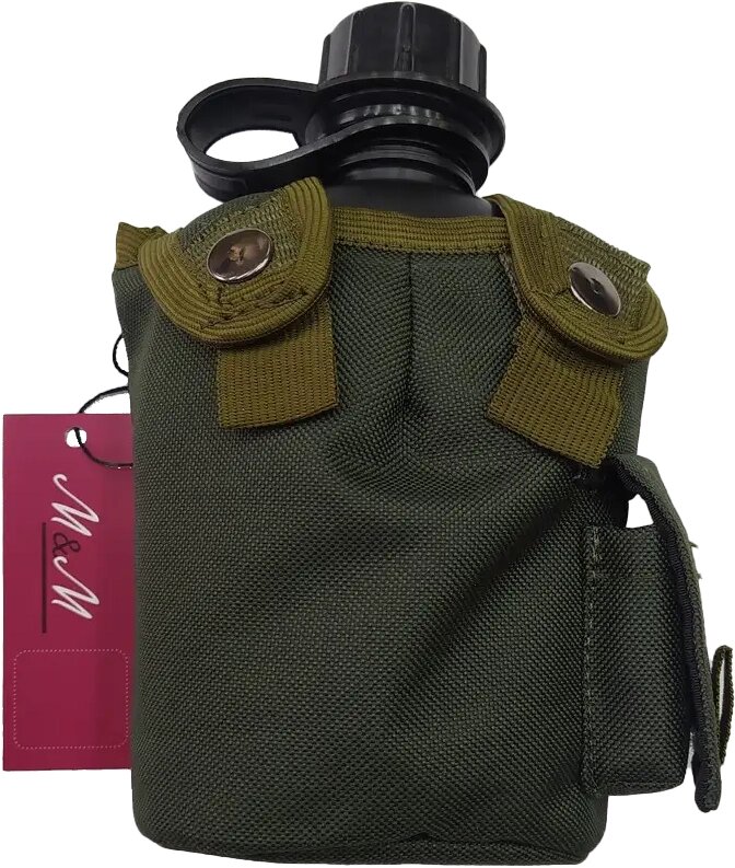 Фляга пластикова 870 мл чорна в чохлі Вид 2 Olive green хакі М&М артикул 213376 Код/Артикул 45 213376 від компанії greencard - фото 1