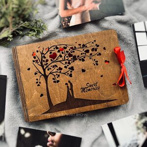 Дерев'яний фотоальбом з гравіюванням "Sweet Memories" для закоханих | Креативний подарунок для дівчини, дружини,