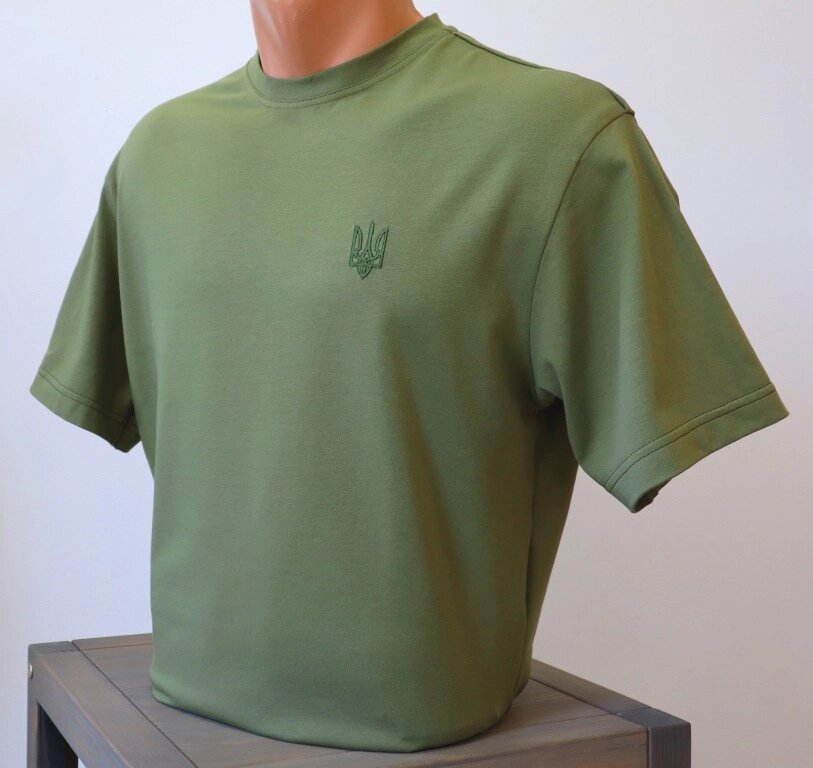 Футболка вишиванка Тризуб хакі, футболка вишивка, футболка вишиванка, футболка з вишиванкою, футболка вишита від компанії greencard - фото 1