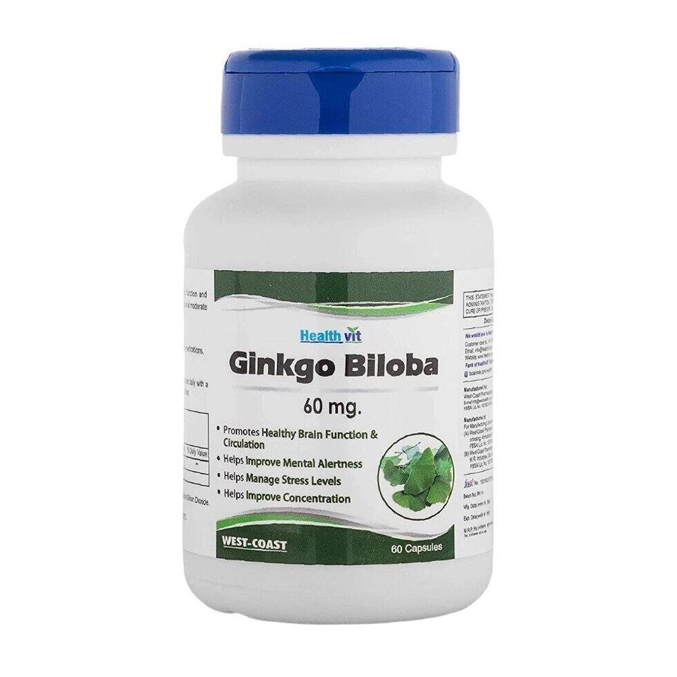 Гінкго Білоба (60 кап, 60 мг), Ginkgo Biloba,  Health vit Під замовлення з Індії 45 днів. Безкоштовна доставка. від компанії greencard - фото 1