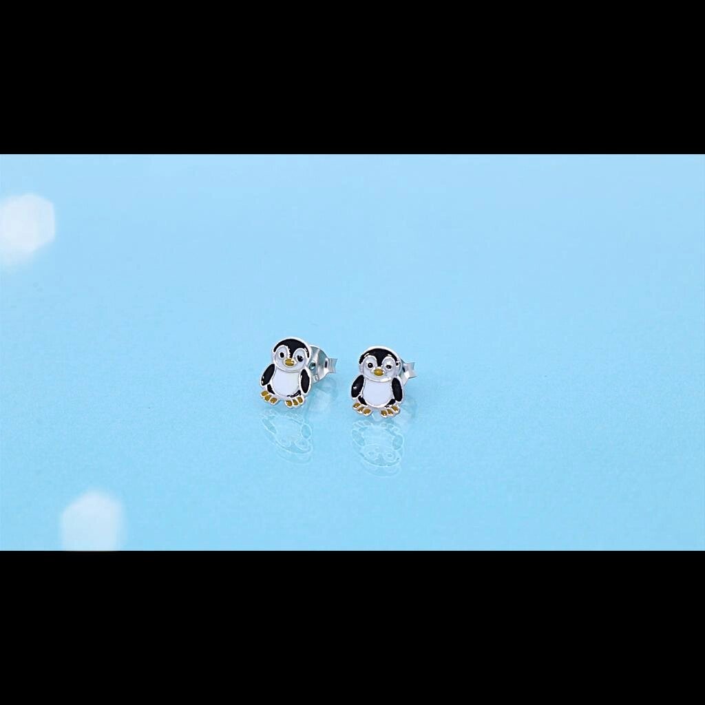 Гіпоалергенні сережки-гвоздики зі стерлінгового срібла 925 проби з милим пінгвіном для дочок, маленьких дівчаток та Під  від компанії greencard - фото 1