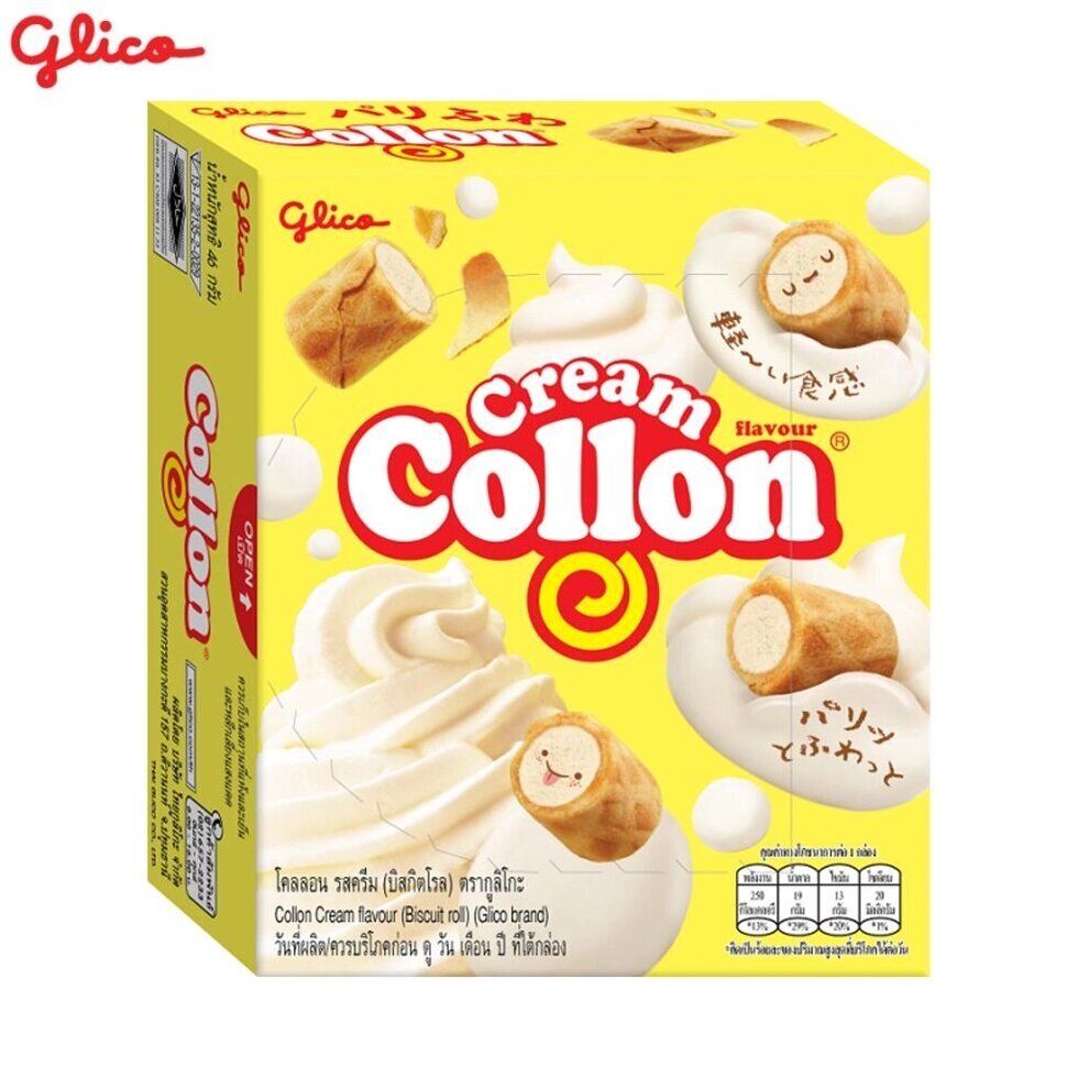 Glico Collon Кремовий смак (Бісквітний рулет) 54 гx 10 шт / 20 шт - Тайська закуска Під замовлення з Таїланду за 30 від компанії greencard - фото 1