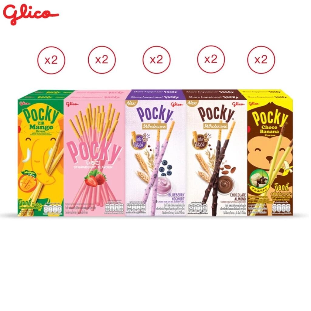 Glico Pocky Happiness Set C, бісквітні палички, покриті манго, полуницею, чорничним йогуртом, шоколадним мигдалем та від компанії greencard - фото 1