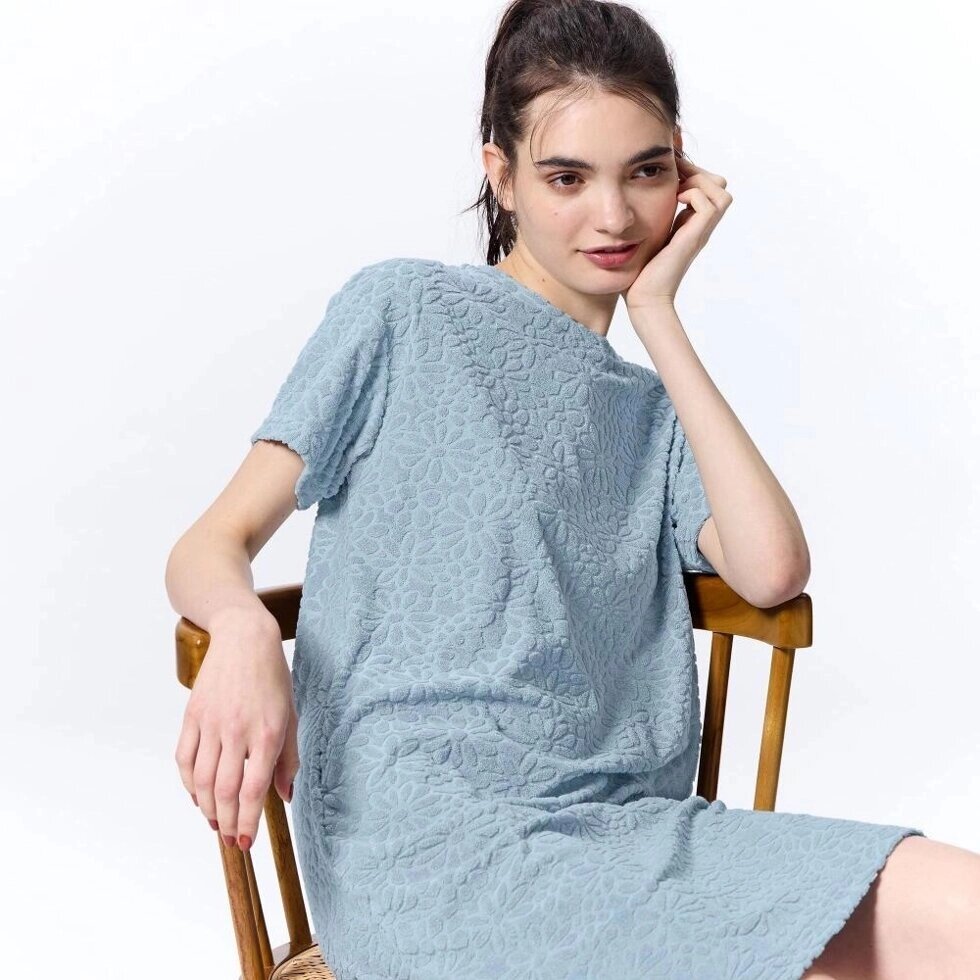 GU by Uniqlo М'яка ворсова сукня для відпочинку з короткими рукавами та квітковим принтом під замовлення з Японії за 30  від компанії greencard - фото 1