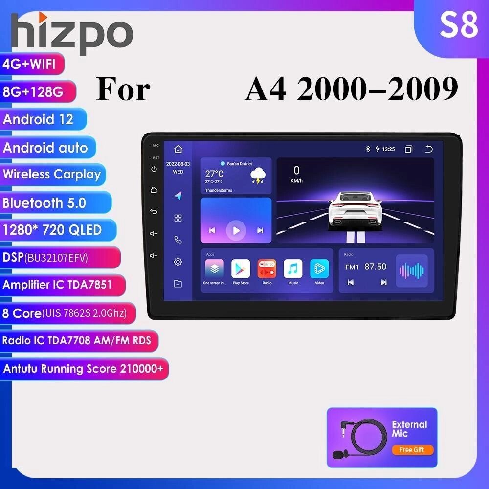 Hizpo 4G + WIFI 2 Din Android Авто Радіо для A4 B6 2000-2009 Seat Exeo Carplay Автомобільний мультимедіа GPS 2din Під від компанії greencard - фото 1