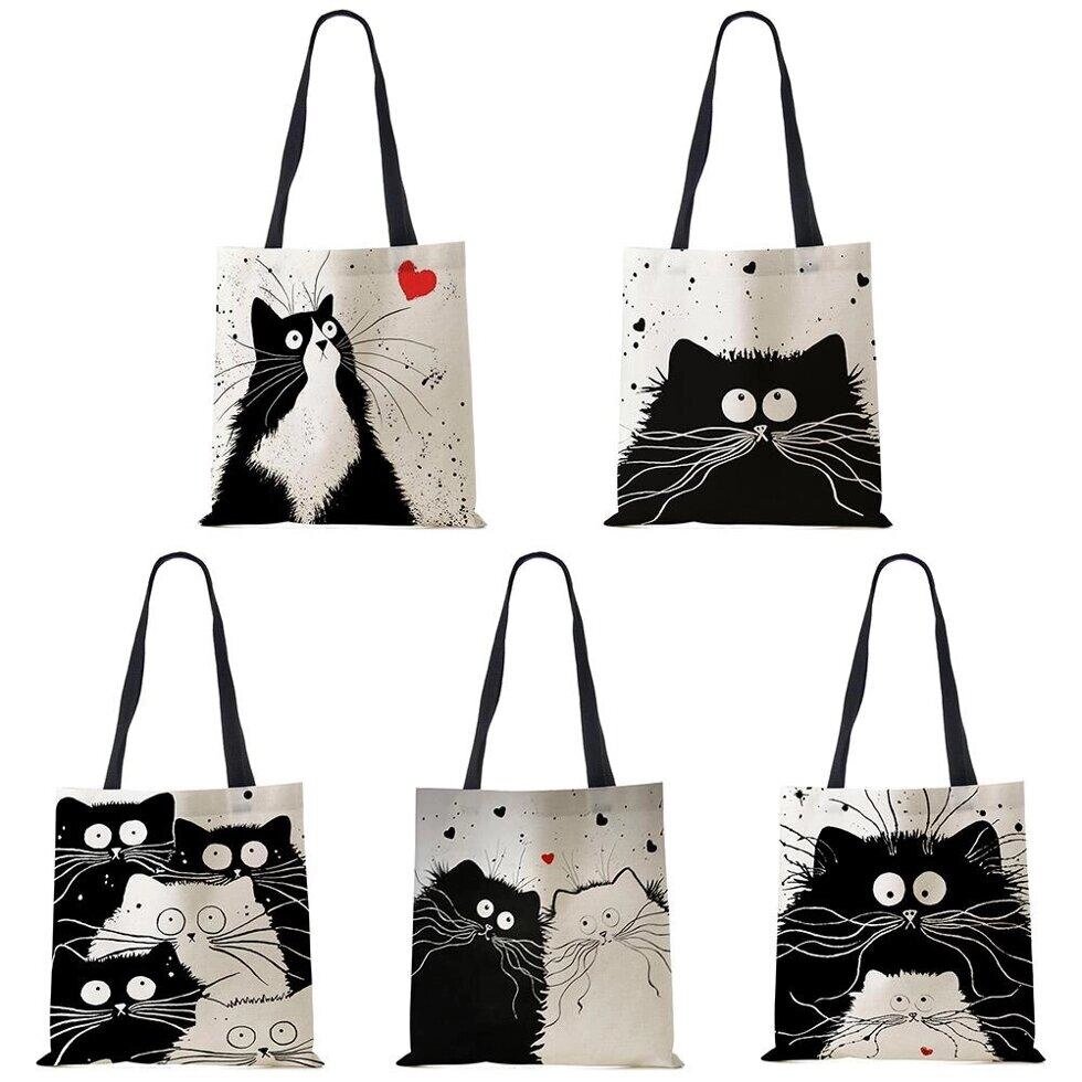Індивідуальна сумка для покупок з милим котом, сумка з принтом, лляні сумки з логотипом, повсякденні від компанії greencard - фото 1