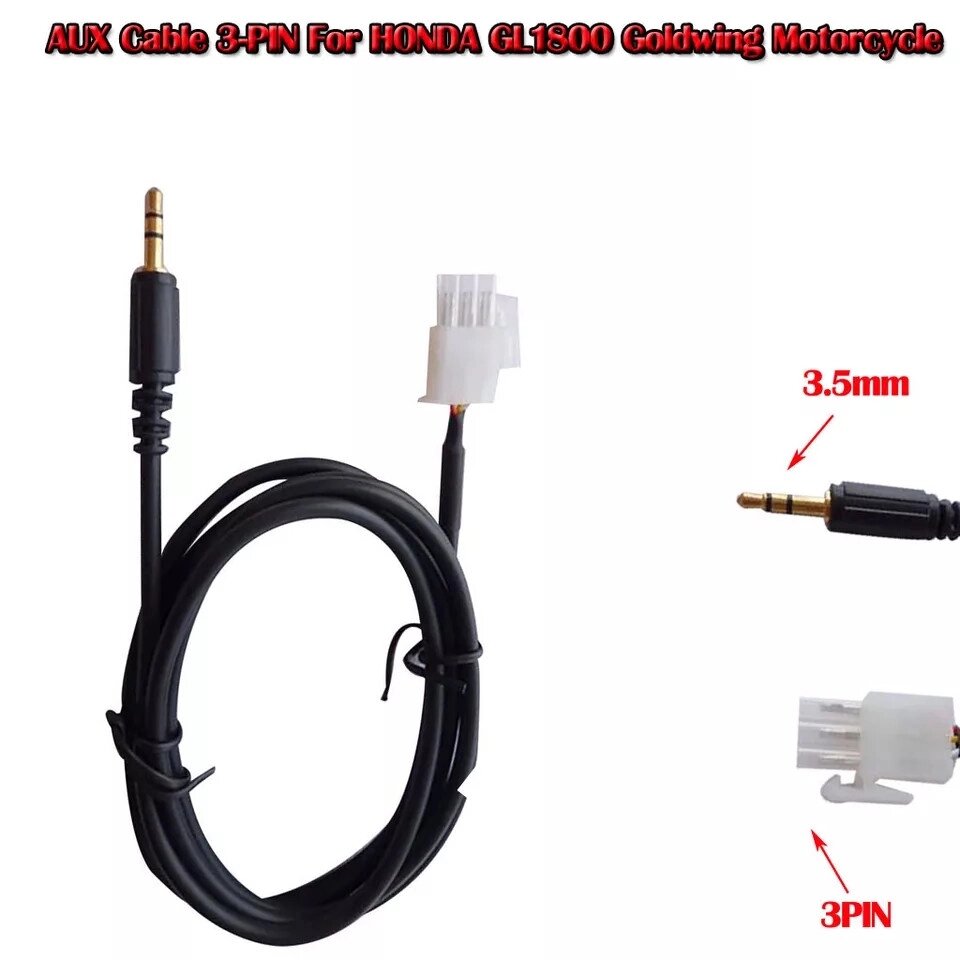 КАБЕЛЬ 3.5 MM AUX Cable 3-PIN For HONDA GL1800 Goldwing Motorcycle Код/Артикул 13 від компанії greencard - фото 1