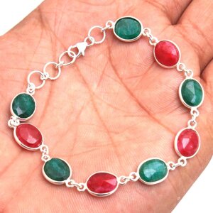 Kashmir Ruby and Sakota Mine Emerald Bracelet, Браслет від 7 до 7,25 дюймів, Срібні прикраси, Браслет ручної роботи під