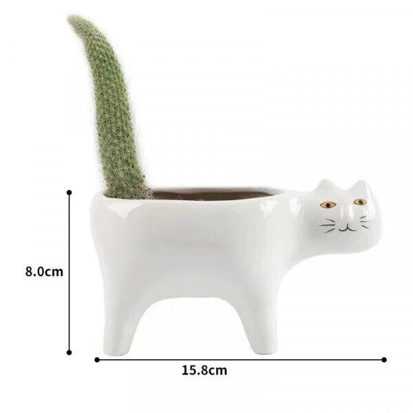 Керамічний горщик Кіт для кімнатних рослин білий Код/Артикул 5 0736-2 від компанії greencard - фото 1