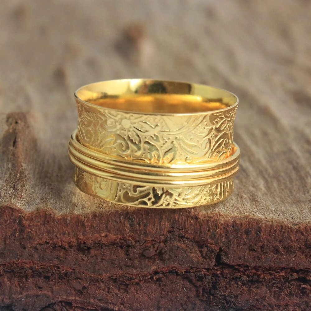 Кільце Meditation Spinner Band Ring 100% стерлінгового срібла 925 проби із жовтим золотим покриттям Ювелірні вироби під  від компанії greencard - фото 1