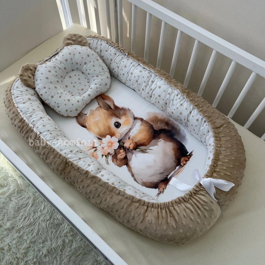 Кокон-позиціонер для новонароджених Baby Comfort Білочка бежевий + подушечка Код/Артикул 15 від компанії greencard - фото 1