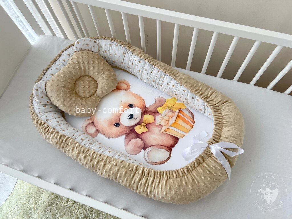 Кокон-позиціонер для новонароджених Baby Comfort Ведмедик бежевий + подушечка Код/Артикул 15 від компанії greencard - фото 1