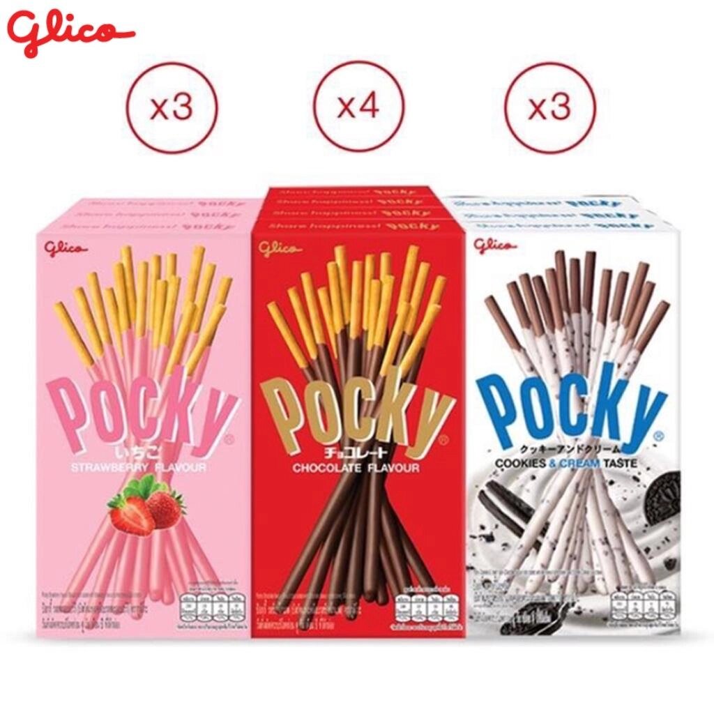 Комбінований набір Glico Pocky Happiness A, бісквітні палички, вкриті шоколадом, полуницею, печивом та вершками, Під від компанії greencard - фото 1