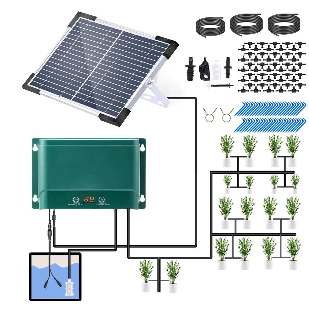 Комплект автоматичного краплинного зрошення на сонячних батареях 7 режимів синхронізації режимів 30 поливу Під від компанії greencard - фото 1