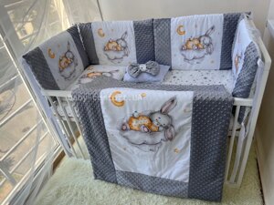 Комплект постільної білизни Baby Comfort Люкс Зайка сірий 7 елементів Код/Артикул 15