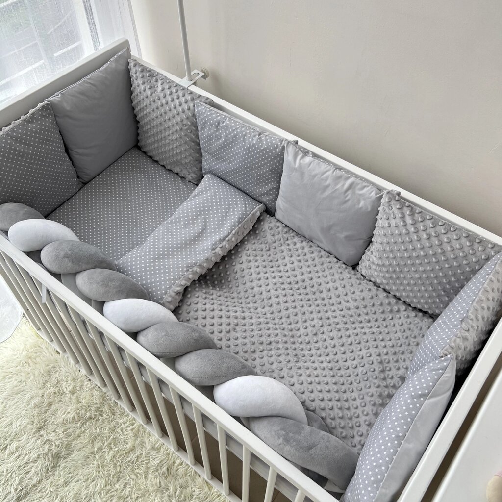 Комплект постільної білизни Baby Comfort Fluffy Горох сірий 7 елементів Код/Артикул 15 BC-t (FL005) від компанії greencard - фото 1