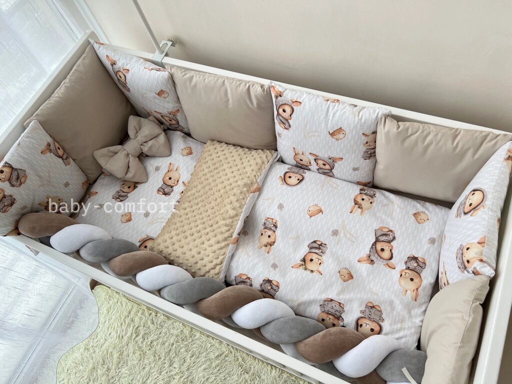 Комплект постільної білизни Baby Comfort Fluffy Зайки бежевий 7 елементів Код/Артикул 15 BC-t (FL001) від компанії greencard - фото 1