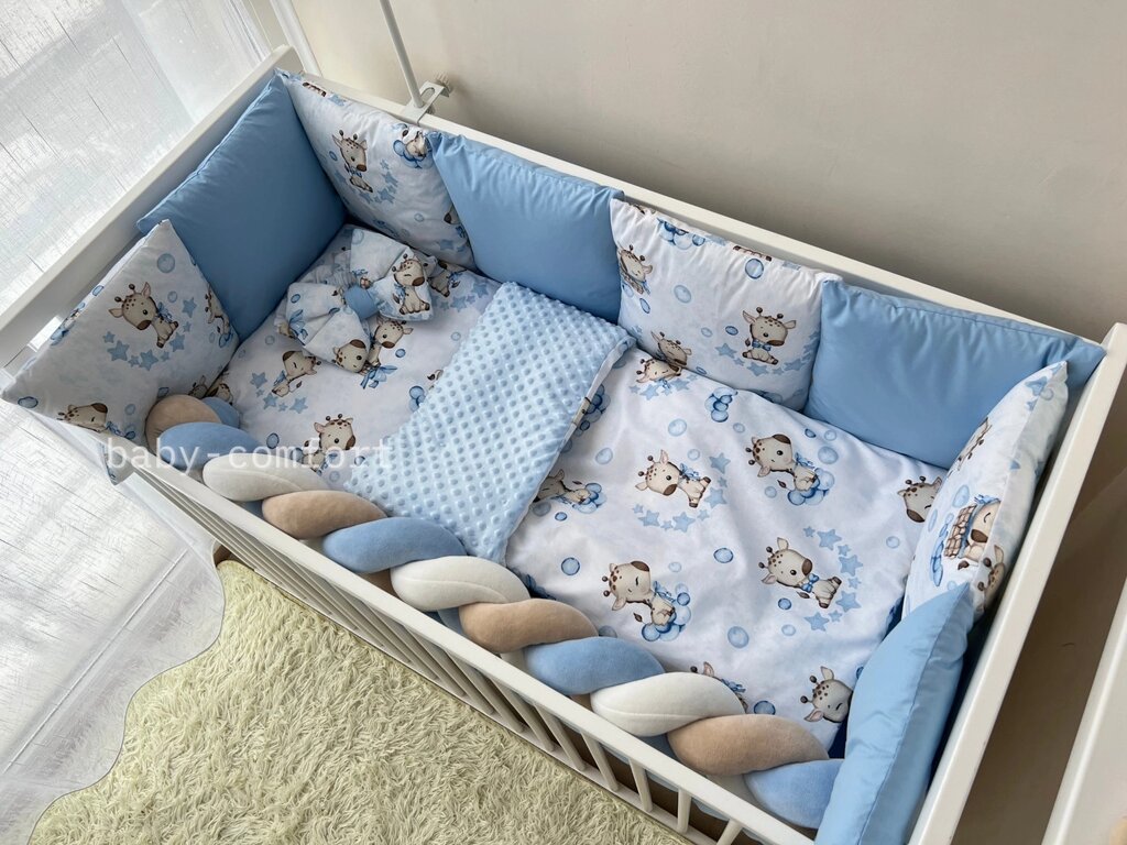 Комплект постільної білизни Baby Comfort Fluffy Жирафик блакитний 7 елементів Код/Артикул 15 BC-t (FL003) від компанії greencard - фото 1