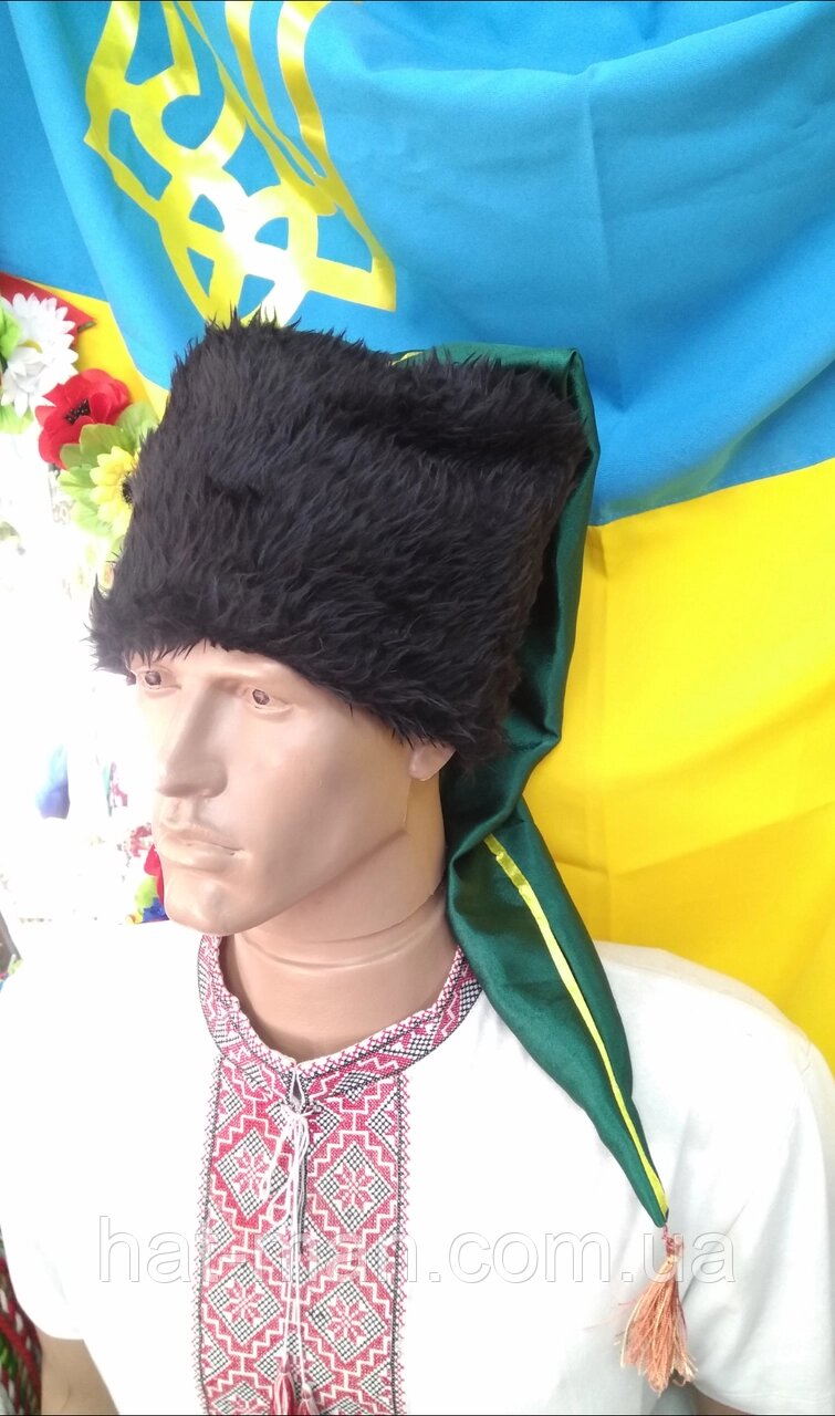 Козацька шапка зі штучного хутра, зелений шлик КодАртикул 2 від компанії greencard - фото 1