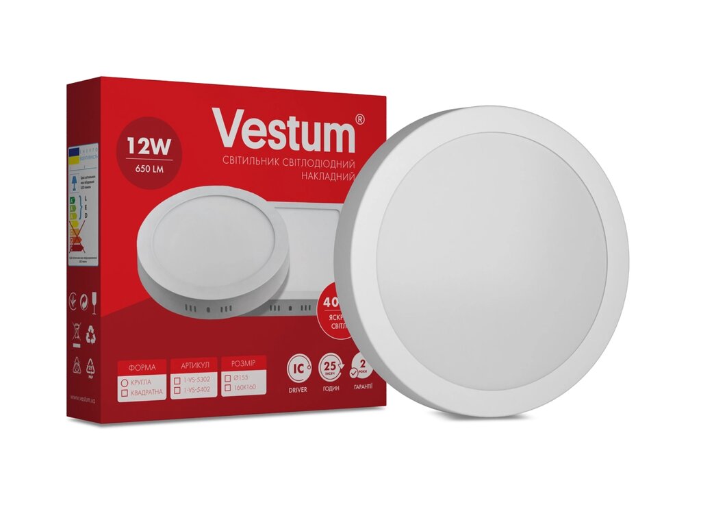 Круглий світлодіодний накладний світильник Vestum 12W 4000K 220V 1-VS-5302 Код/Артикул 45 1-VS-5302 від компанії greencard - фото 1
