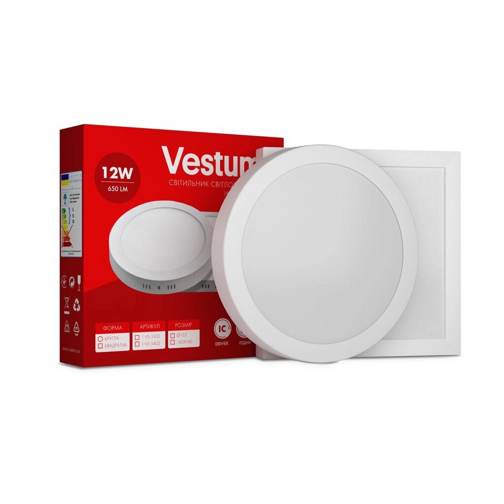 Круглий світлодіодний накладний світильник Vestum 12W 6000K 220V 1-VS-5306 Код/Артикул 45 1-VS-5306 від компанії greencard - фото 1