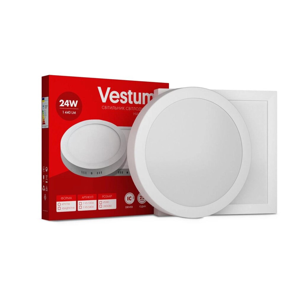 Круглий світлодіодний накладний світильник Vestum 24W 4000K 220V 1-VS-5305 Код/Артикул 45 1-VS-5305 від компанії greencard - фото 1