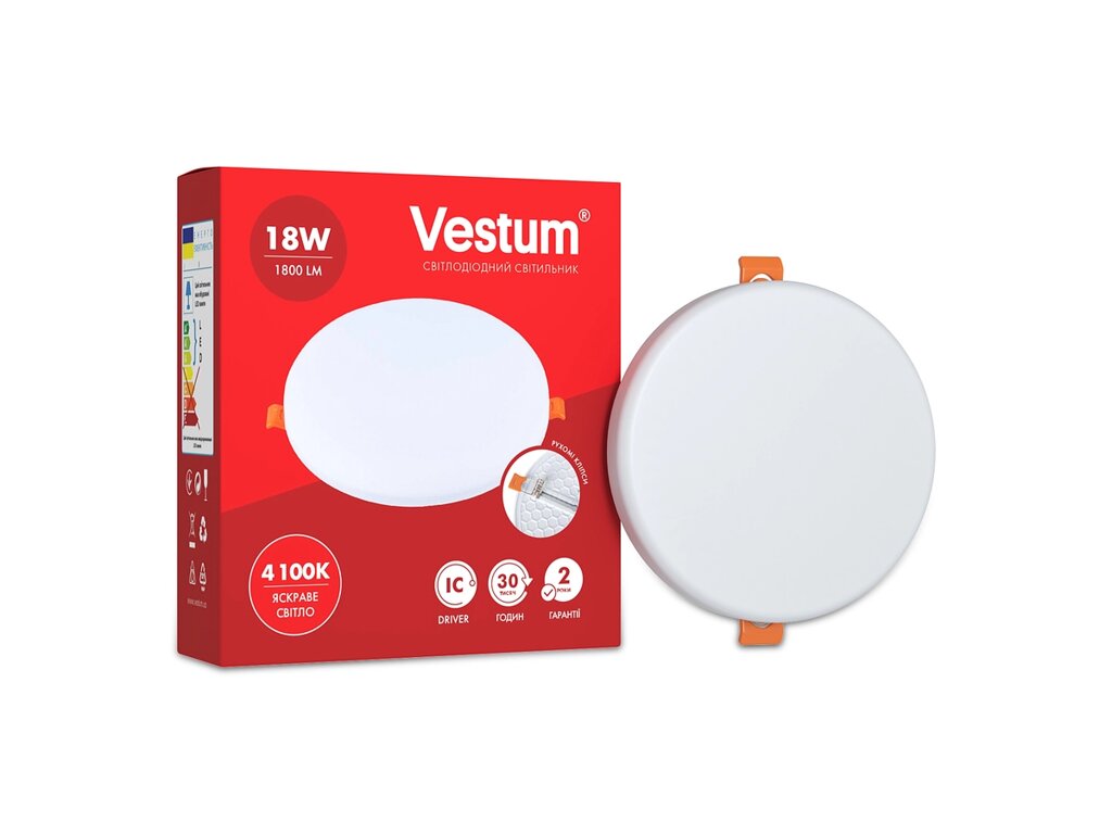 Круглий світлодіодний врізний світильник "без рамки" Vestum 18W 4100K  1-VS-5506 Код/Артикул 45 1-VS-5506 від компанії greencard - фото 1