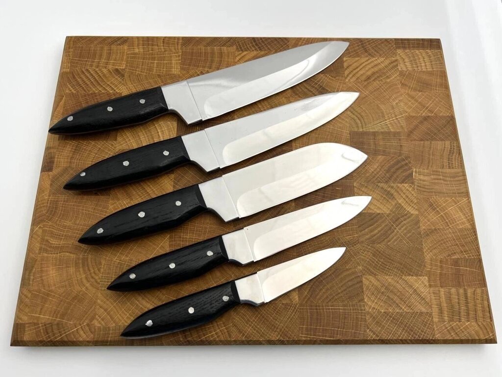 Кухонний набір ножів ручної роботи «Преміальний #1» чорна рукоять, 50х14мф/58 HR Код/Артикул 27 HYT97822 від компанії greencard - фото 1