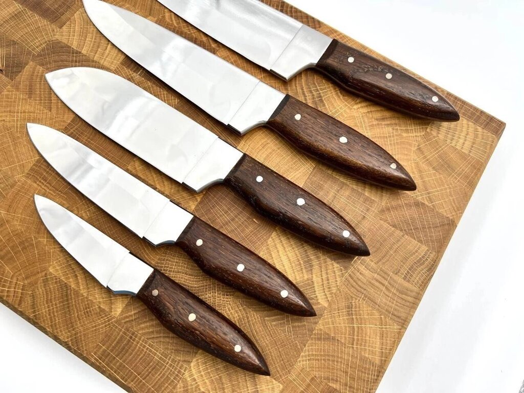 Кухонний набір ножів ручної роботи «Преміальний #1» коричнева рукоять, 50х14мф/58 HRC Код/Артикул 27 HYT97711 від компанії greencard - фото 1