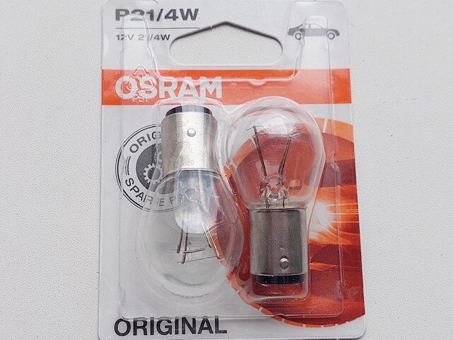 Лампа P21/4W 12V BAZ15d (Osram) зміщений цоколь 7225-02B Код/Артикул 30 4173 від компанії greencard - фото 1