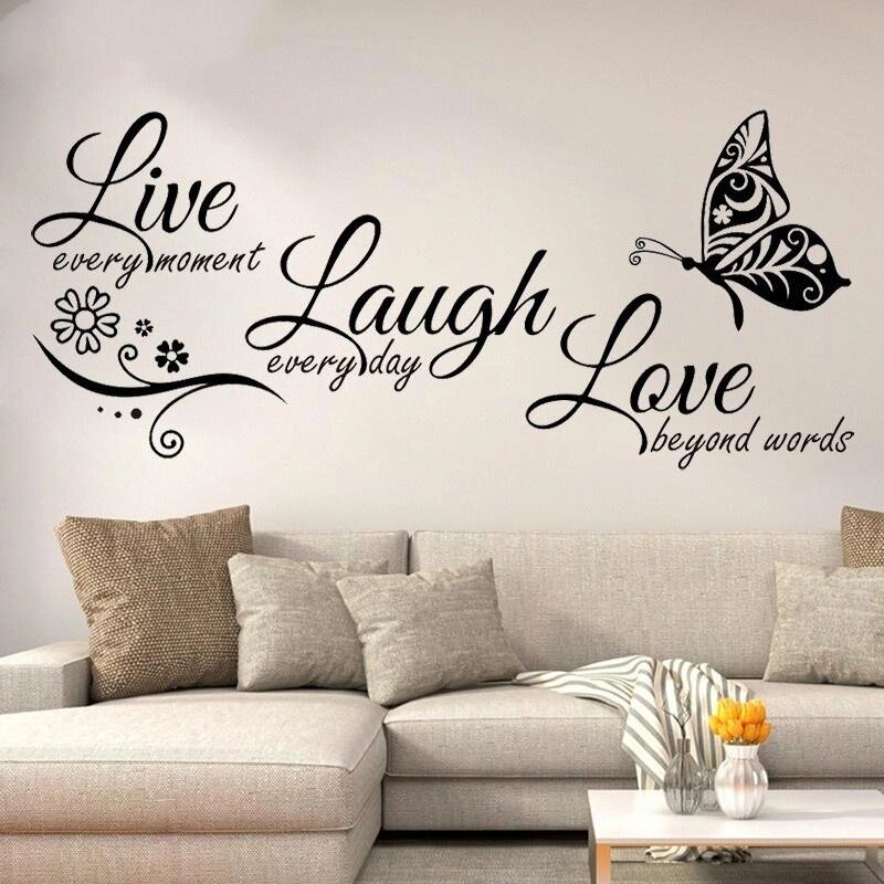 Live Laugh Love Butterfly Flower Wall Art Стікери Сучасні Наклейки на стіни Цитати Вінілові наклейки Wall Sti під від компанії greencard - фото 1