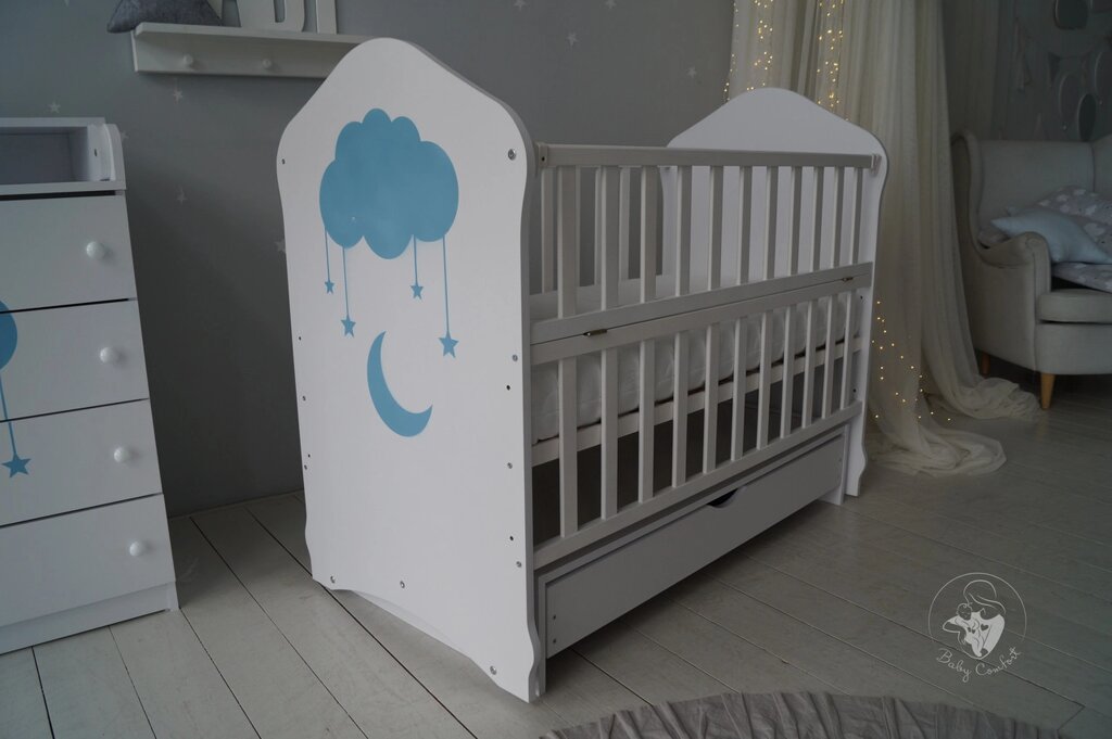 Ліжко дитяче Хмаринка з шухлядою біле Код/Артикул 15 від компанії greencard - фото 1