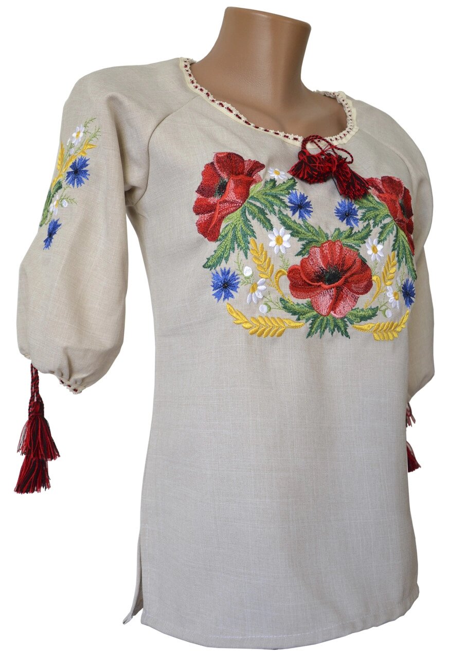Лляна вишиванка із маками для дівчинки підлітка в українському стилі Код/Артикул 64 04171 від компанії greencard - фото 1