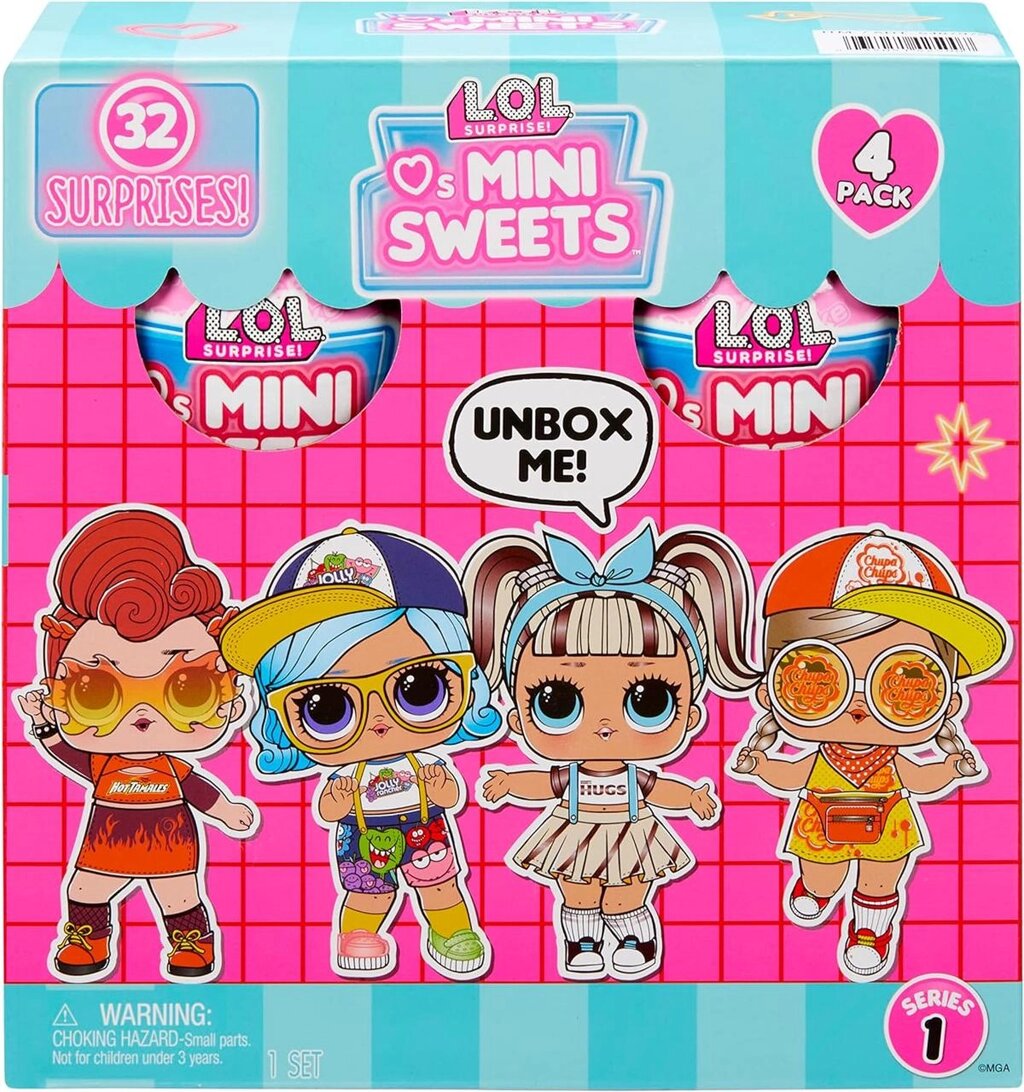 LOL SurpriseLoves Mini Sweets Dolls 4-Pack, 32 сюрпризи на тему цукерок Код/Артикул 75 846 Код/Артикул 75 846 від компанії greencard - фото 1