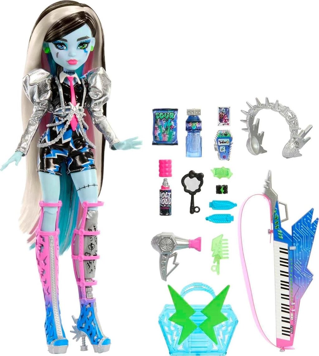 Лялька Monster High, Amped Up Frankie Stein Rockstar з інструментальними Код/Артикул 75 1124 від компанії greencard - фото 1