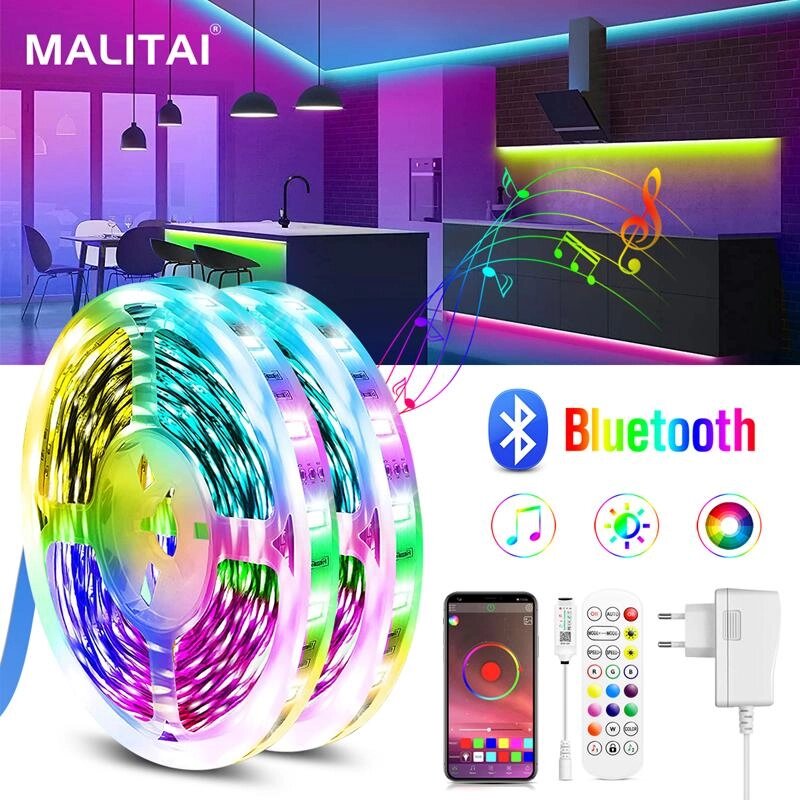 MALITAI 50FT Bluetooth світлодіодні стрічки Синхронізація музики 5050 RGB SMD Барвисті світлодіодні стрічки з пультом від компанії greencard - фото 1