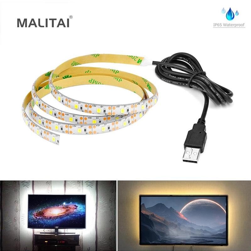 MALITAI USB 5V Водонепроникні світлодіодні стрічки 2835 SMD 0,5M-5M Задня лампа для телевізора Біла тепла гнучка Під від компанії greencard - фото 1