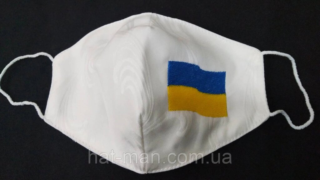 Маска трикотажна біла з вишитим українським прапором КодАртикул 2 від компанії greencard - фото 1