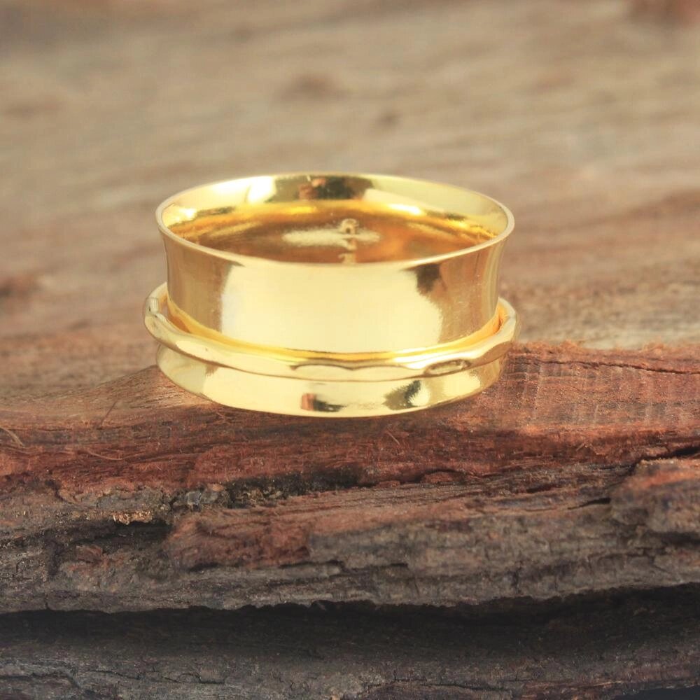 Meditation Spinner Ring 100% стерлінгового срібла 925 проби Ювелірні вироби ручної роботи із жовтим покриттям під від компанії greencard - фото 1