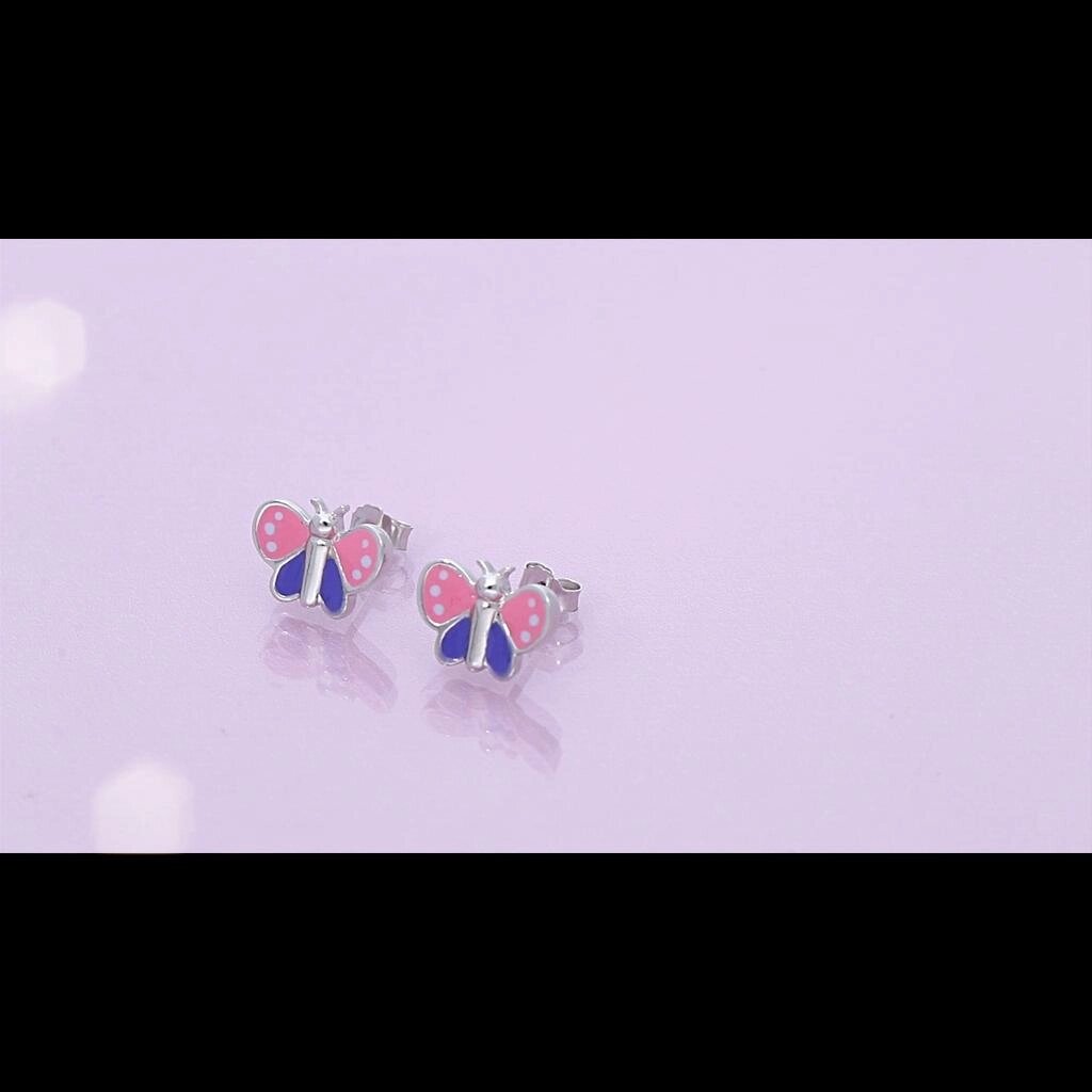 Милі рожеві та сині сережки-гвоздики у вигляді метеликів із стерлінгового срібла 925 проби, гіпоалергенні дитячі Під від компанії greencard - фото 1