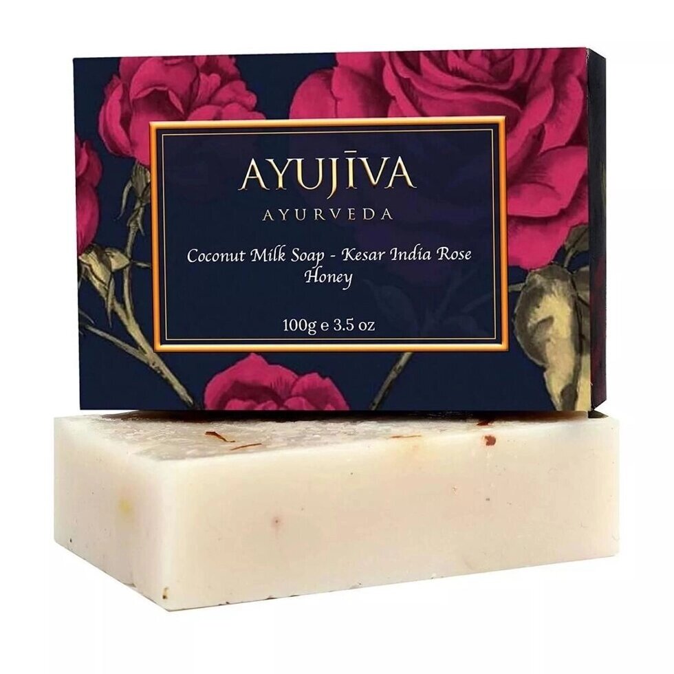 Мило з Кокосовим молоком, Шафраном, Трояндою та Медом (100 г), Luxury Classic Coconut Milk Soap with Kesar, Indian від компанії greencard - фото 1