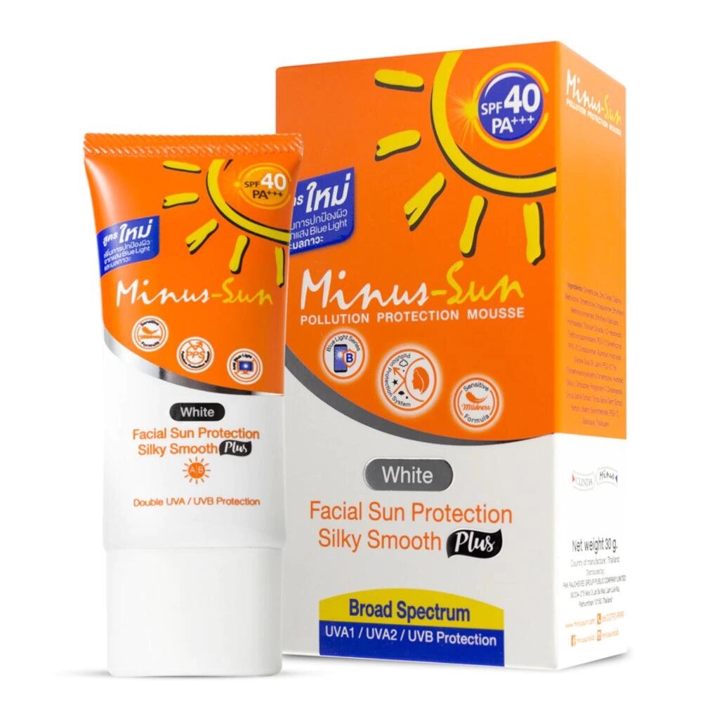 Minus-Sun СПФ 40 ПА+++ (білий) Мус для захисту від забруднень Sillky, Захист від сонця для обличчя Silky Smooth Plus 30  від компанії greencard - фото 1