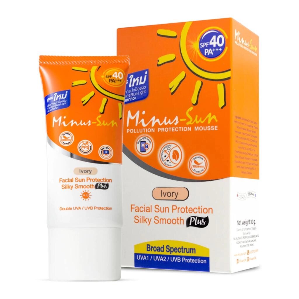 Minus-Sun СПФ 40 ПА+++ (слонова кістка) Мусс для захисту від забруднень, захист від сонця для обличчя Sliky Smooth від компанії greencard - фото 1