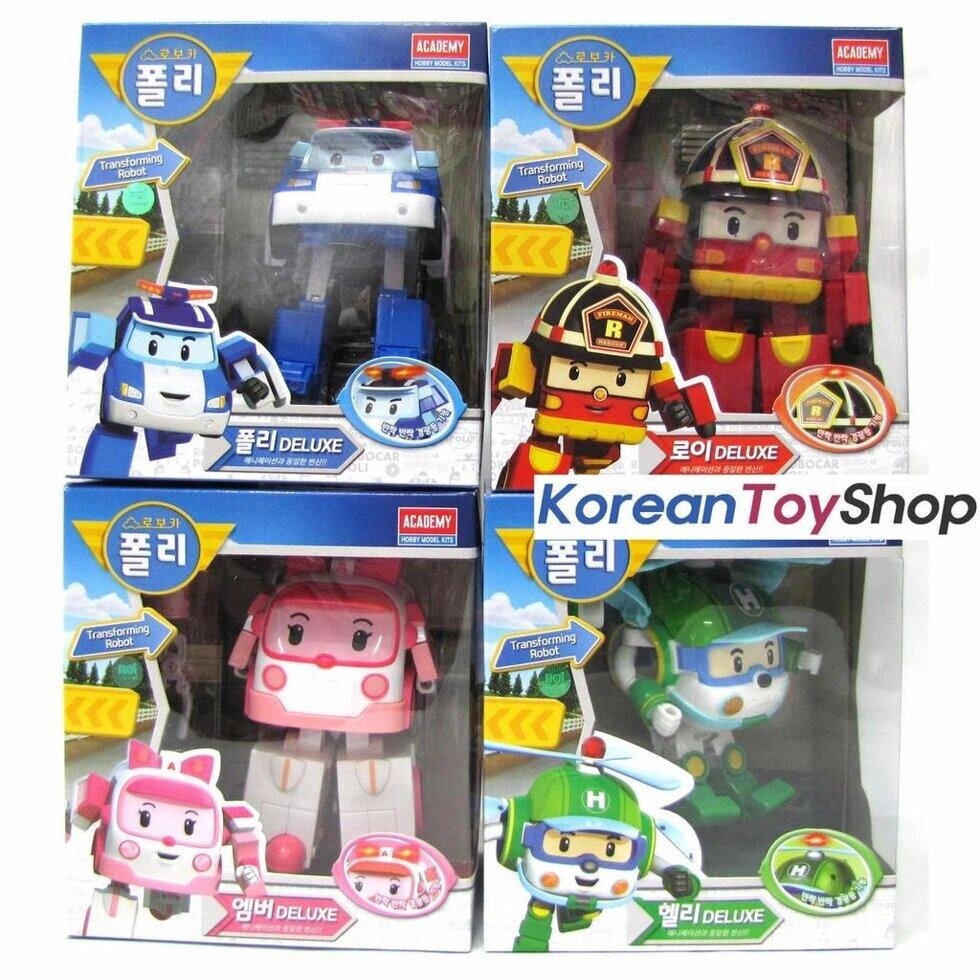 Модель Origin Korea - Robocar Poli Transformer Deluxe 4шт (ПОЛІ + РОЙ + АМБЕР + ХЕЛЛІ) Іграшка робот Академії під від компанії greencard - фото 1