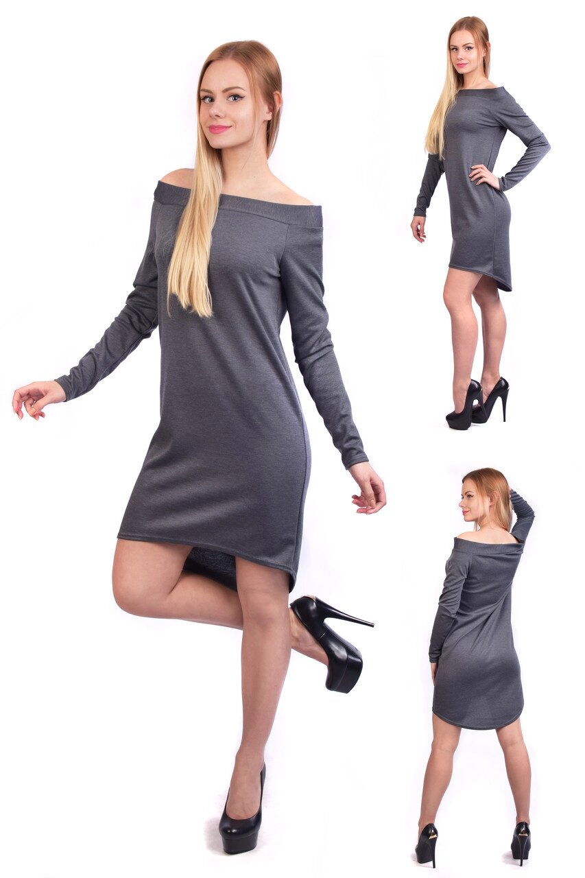 Модне жіноче плаття - Маллет, з відкритими плечима, сіре Код / Артикул 24 209, сірий XS від компанії greencard - фото 1