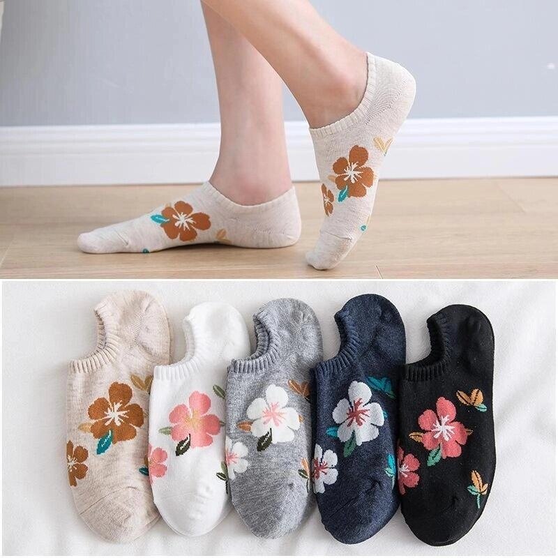Модні літні жіночі шкарпетки до щиколотки з невидимою квіткою, нековзні лофери з підкладкою, бавовняні шкарпетки, від компанії greencard - фото 1